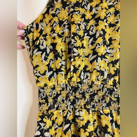 Sam Edelman Floral Yellow and Black Smocked High Waist Dress 8 - Picture 5 of 10
